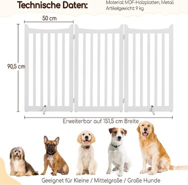 Захисне ґратка для собак Yaheetech, 90.5 x 201.5 см, 4 панелі, білий колір. Ідеально підходить для дому, кухні, проходу, каміну, печі.