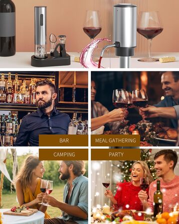 Електричний набір для відкривання вина CIRCLE JOY 5-в-1 з підзарядкою: відкривач, фольгоріз, насадка-розливник, вакуумний стопер (срібний)