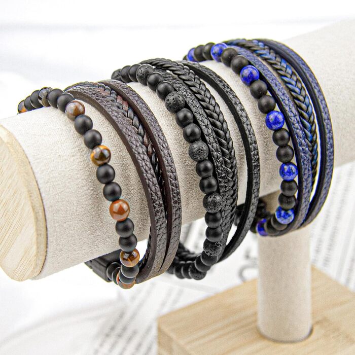 Чоловічий шкіряний браслет, 21 см. Ідеальний подарунок для чоловіків, тата, дідуся. Синій колір.