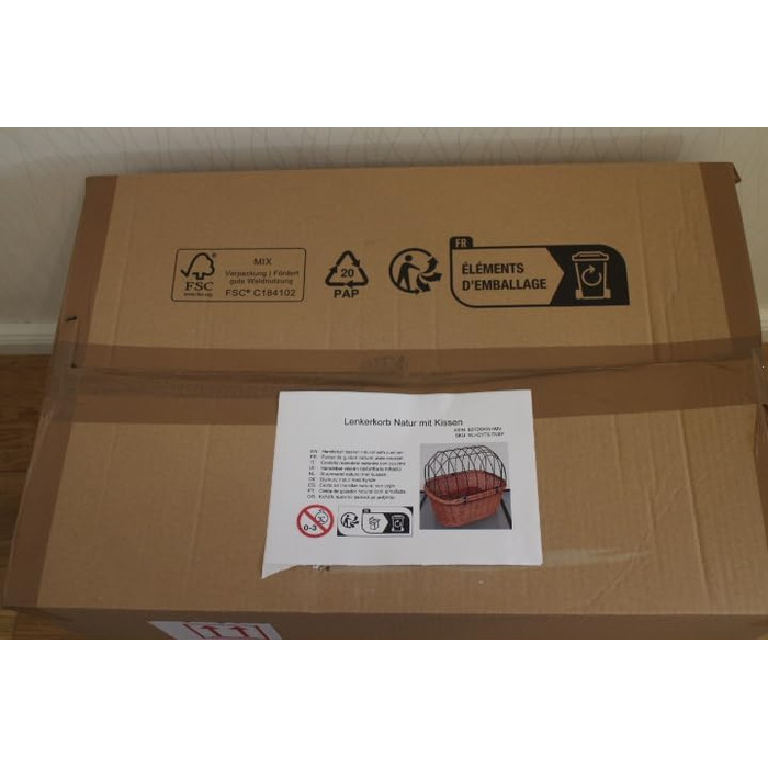 Корзина для велосипеда для собак з ручки з ротангу з металевою сіткою та подушкою XL або XXL. Велосипедна корзина для собак, корзина для тварин, корзина для покупок, натуральний матеріал (з подушкою)