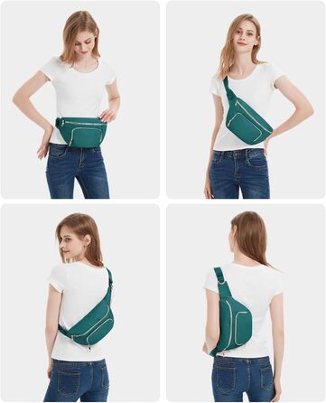 Сумка на пояс для жінок та чоловіків, стильна, з 4 кишенями на блискавці та регульованим ремінцем, ідеальна для подорожей та піших прогулянок (Patent Pending), колір: бірюзовий