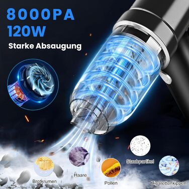 Бездротовий ручний пилосос 2-в-1 для авто, дому та кухні, 15000PA, 120W, чорний