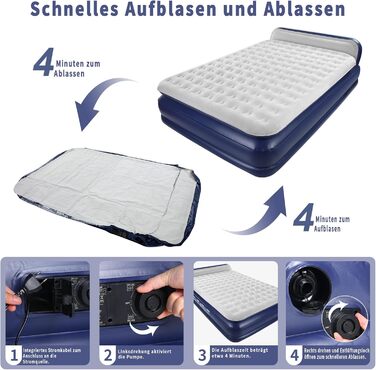 Надувна матрац KMZ з електричним насосом, подвійна висота - для дому, подорожей та кемпінгу. Міцна надувна ліжко (подвійний)