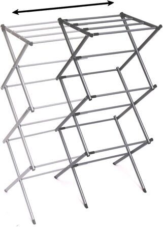 InnovaGoods - Folding and Extendable Metal Clothes Rack, 3 Height Levels, 11 Rods, Waterproof, Lightweight, Tool-Free Assembly, Iron, Silver, Size A