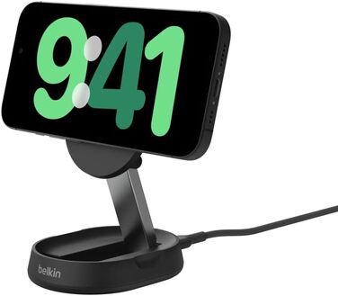 Беспроводная зарядная станция Belkin BoostCharge Pro 15W Qi2, MagSafe, для iPhone 16/15/14/13/12, з адаптером 20W (чорний)
