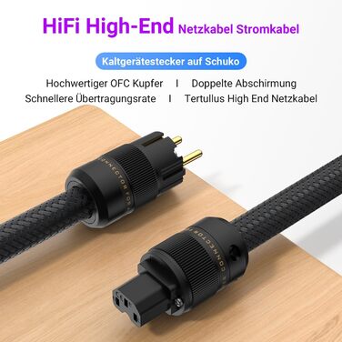 Hi-Fi мережевий кабель Tertullus High End C15 для аудіотехніки, роз'єм Schuko та C15, 1м (P104-c15)