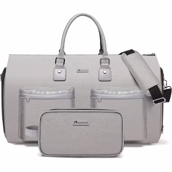 Garment Bag Suit Cover for Men Women, Suit Travel Bag, Clothes Bags Shoe Bag - 2 in 1 Hanging Suitcase Suit Travel Bags, High-Quality Garment Hanger for Suit and Dress (Light Gray)