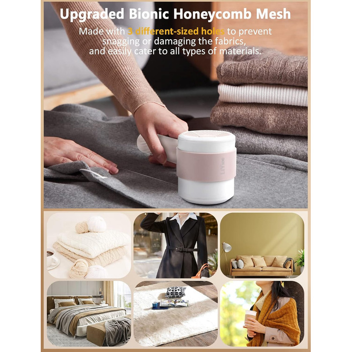 Електричний видалення ворсу LtYioe: портативний, USB, з магнітною адсорбцією, потужний, для різних тканин (рожевий)