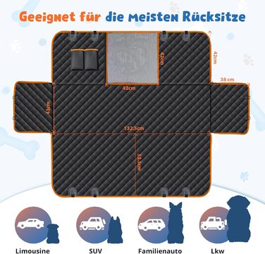 Водонепроникна підстилка для собак у машину з захистом боків та віконкою-сіткою, чорний/оранжевий