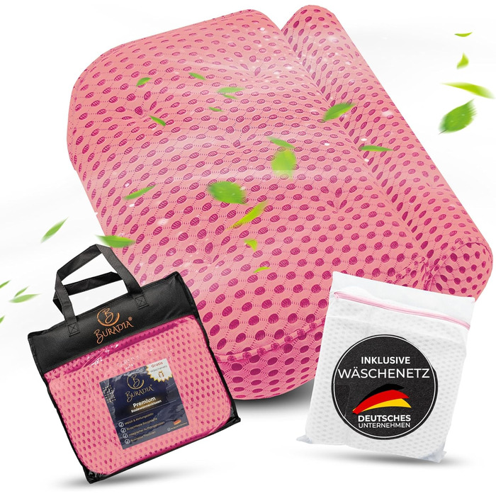Bath Pillow incl. Wash Bag - Ultimate Comfort and Relaxation with Latest Air Mesh Technology - Bath Cushion for Bathtub with 7 Strong Suction Cups - Neck Pillow/Head Pillow (pink)