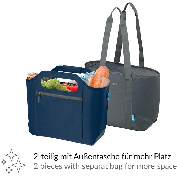 alfi ISO Bag 2in1 23 Liter, Dark Denim, Polyester Thermo Cooler Bag with extra carry bag, insulated shopping bag for groceries, swimming pool, sauna, insulated bag, flexible, washable