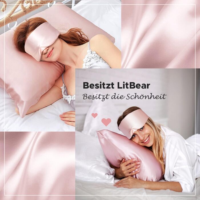 Шовкова маска для сну LitBear, 100% шовк 22 Momme, для жінок та чоловіків, з регульованою стрічкою, рожевого кольору
