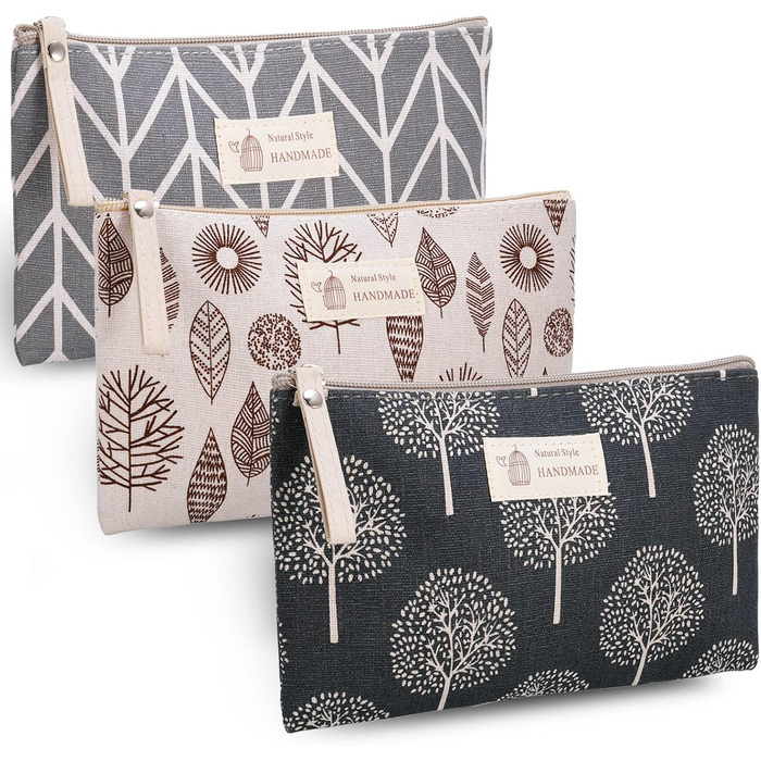 3 косметичні сумки з канвасу, органайзери для макіяжу, дорожні косметички для жінок, набір 3 шт. (Натуральний стиль)