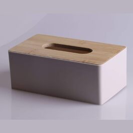 Tissue box with bamboo wood lid, rectangular tissue dispenser box, plastic tissue box for bathroom, car, office, 21.5 x 12 x 8.5 cm (Pink)