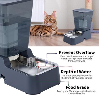 5L Automatic Pet Feeder & Waterer - Dog & Cat Food & Water Dispenser Set (Dark Gray)