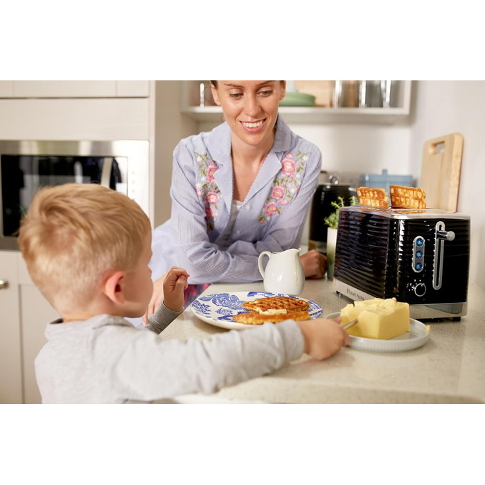Тостер Russell Hobbs Inspire для 2 скибок, чорний, 6 режимів, широкі відділення, підставка для булочок, розморожування та підігрів