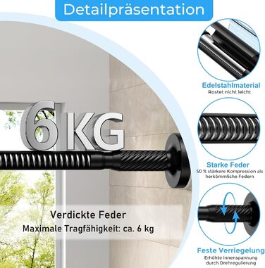 Штанга для штор без свердління AIZESI 100-230 см, Ø 25 мм, телескопічна - для вікон, душу, балкону (чорний)