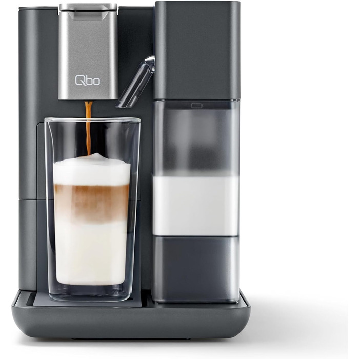 Tchibo Qbo MILK MASTER Premium Capsule Machine for Cappuccino, Espresso, Caffè Crema, Caffè Grande, Milk Foam at the touch of a button with a detachable 300ml milk tank, with automatic shut-off, Gentle Grey