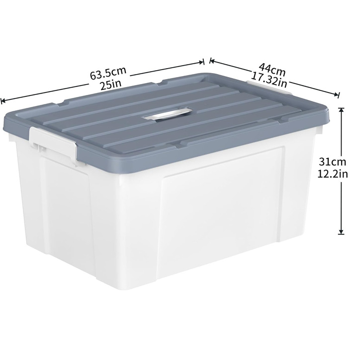 Cetomo Plastic Storage Box - Box with Durable Lid and Safety Closure, Stackable and Nestable, 3-Pack, White (65L * 6)