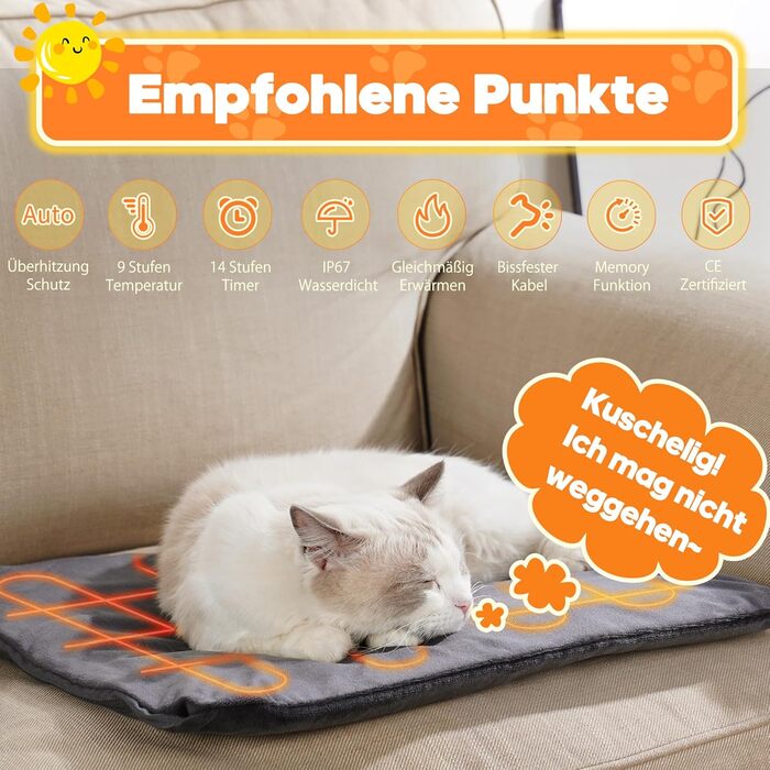 Електричний нагрівальний килимок Angelpet для собак та котів, 45x70 см, 9 температурних режимів, таймер, бісостійкий кабель, 2 знімні чохли