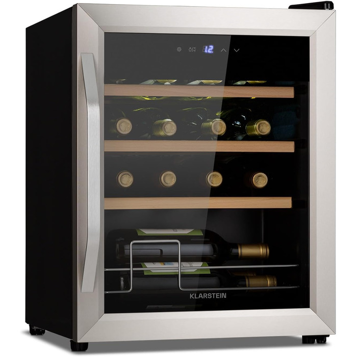 Klarstein Wine & Beverage Refrigerator - 1 Zone, UV Protection, 5-18°C, 16 Bottle Capacity, Freestanding, Silver & Black