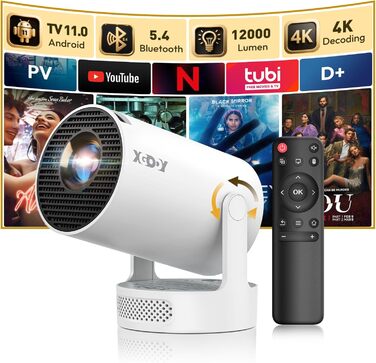 Портативний проєктор Xgody Gimbal 3: 12000 Люмен, Android 11.0, WiFi 6, Bluetooth, 720P HD (підтримка 4K)