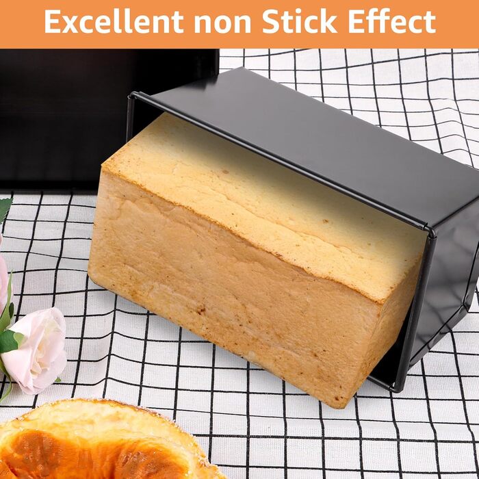 WOPPLXY 2 Pack Toast Bread Baking Pan with Lid, 450g Bread Baking Pan with Lid, Black Loaf Pan with Lid, Non-Stick for Toast Bread, Bread, and Pastries