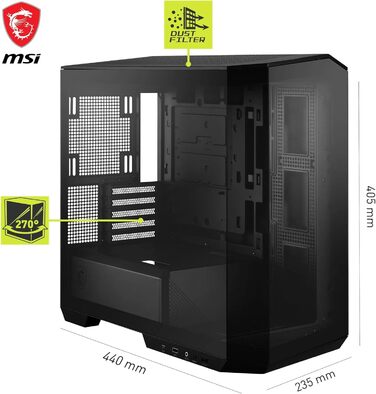 Корпус ПК MSI MAG PANO M100L PZ ATX з підтримкою GPU-стійкою, індикатором рівня заповнення, фільтрами від пилу та USB Type-C (20Gbps)