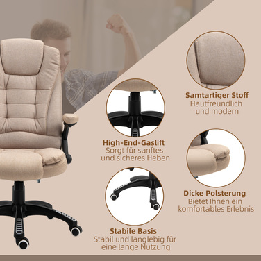 Vinsetto Office Chair with Vibration Massage, Ergonomic Desk Chair with Heating and Recline Function, Adjustable Height Executive Chair with Remote Control, Side Pocket, Linen-Look, Brown | Aosom