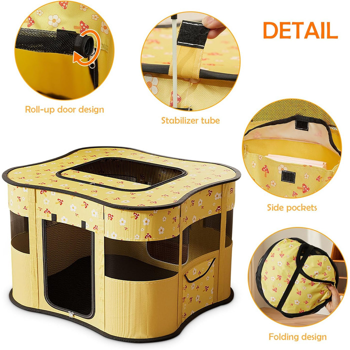 Портативний вольєр для цуценят ALLSOPETS: складаний загін для котів та собак, переносна клітка-будка з боковою кишенею (зелений, L)