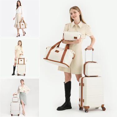 Набір валіз KONO 4 в 1: велика, ручна, косметичка та сумка для подорожей (кремовий)