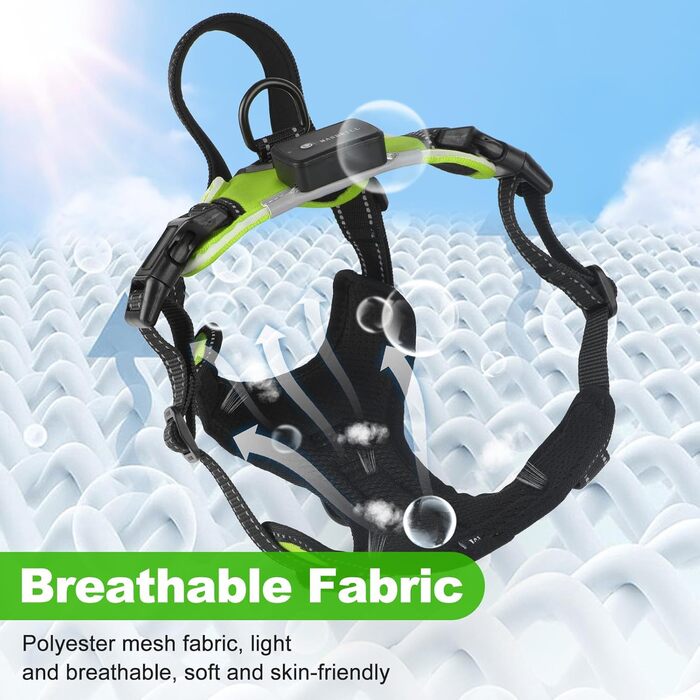 Нашийник для собак Masbri світловідбиваючий, регульований, з ручкою, м'який, світловідбиваючий, для собак середніх та великих порід, чорно-білий, TC3005B (L, Зелений)