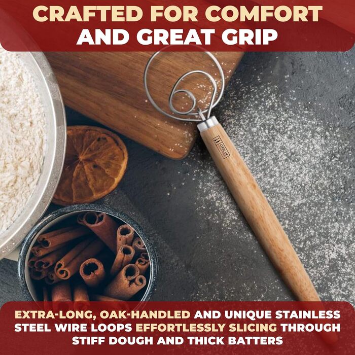 ORBLUE Набір з 2 теігоберів для тіста з нержавіючої сталі та дерев'яною ручкою, 33 см – аксесуари для випічки, підходять для тіста для хліба, піци та випічки