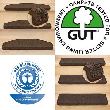 Kettelservice-Metzker Stair Treads/Step Mats in a 15-Piece Value Pack, Semi-Circular, Coffee Brown, Coffee Brown, Semi-Circular, 15 Pieces