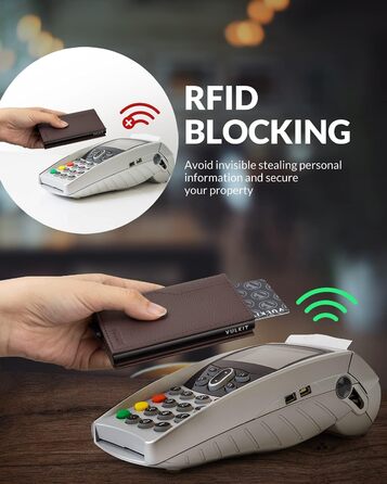 Кредитне портмоне VULKIT з двома вікнами для ID, RFID-захистом, автоматичний підйом, з натуральної шкіри, для карток та грошей (Коричневий)