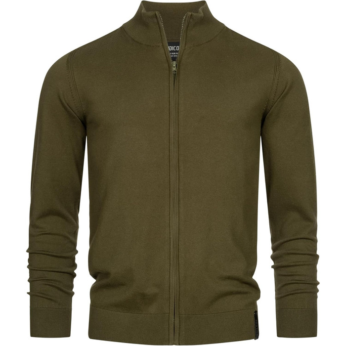 Кардиган чоловічий Indicode з м'якого трикотажу з коміром-стійкою, 80% бавовна, колір: Army