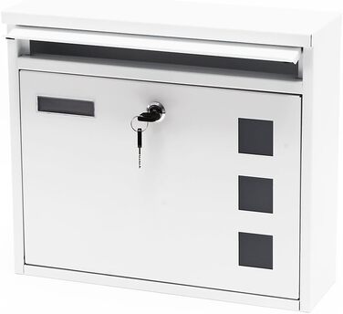 Поштова скринька Wiltec V12 біла, сталева оцинкована, з замком, оглядовим вікном та табличкою для імені 360x115x320 мм