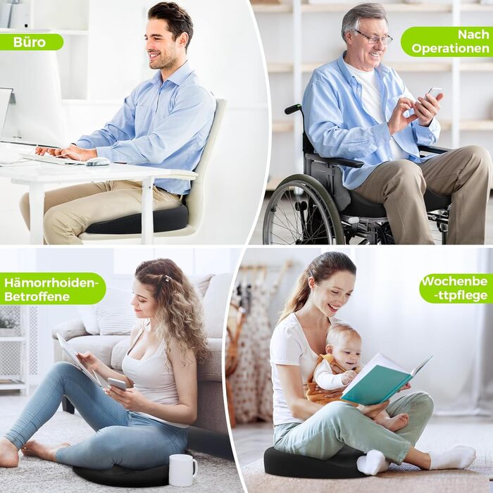 Ортопедична подушка для сидіння AUVON кругла з подвійною U-подібною формою та нахилом для полегшення навантаження на стегна, подушка для геморою, офісне крісло, автомобіль, сидіння, підвищує комфорт сидіння, покращує кровообіг, полегшує куприк