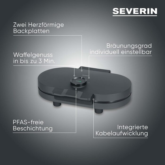 Severin WA 2106 Electric Heart-Shaped Waffle Maker - Slim Design, Non-Stick Coating