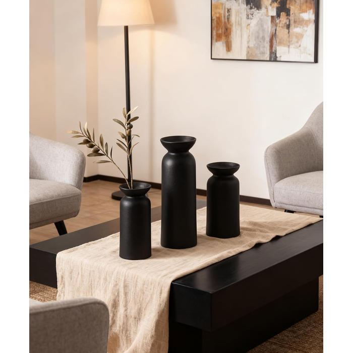 Керамічні вази 3 шт., Сучасний мінімалізм, Декор для дому, Вази для пампасной трави, Вітальня (12 Чорний)
