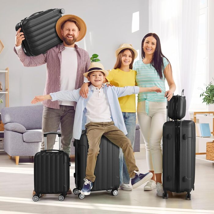 Набір валіз LALAHO 3/4/5 шт. з косметичками, чорний. Валізний набір з ABS-пластику, набір для подорожей, ручна поклажа.