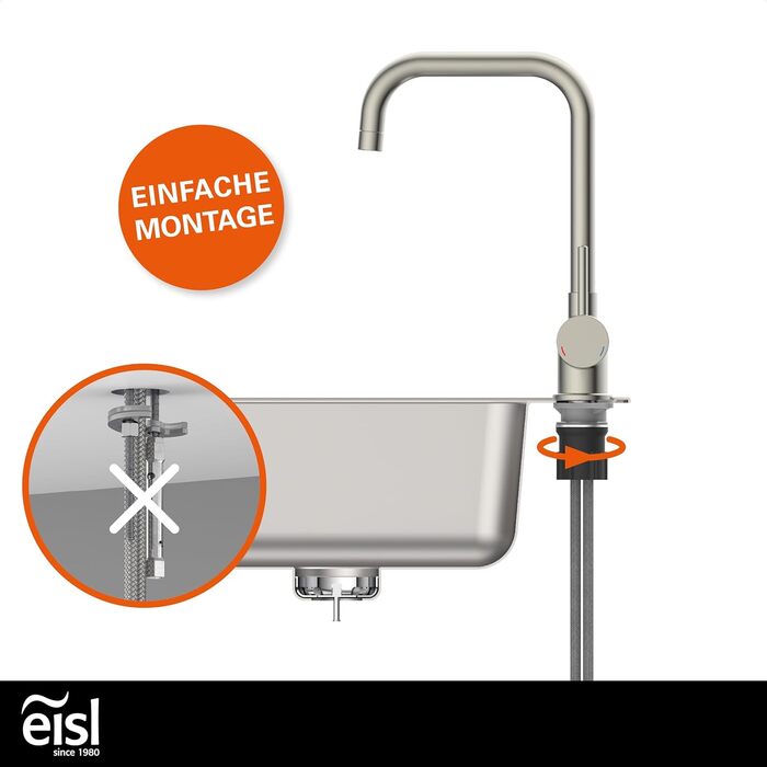 Змішувач для кухні EISL FUTURA NI182GANI з високим виливом, однорідний, з нержавіючою сталею