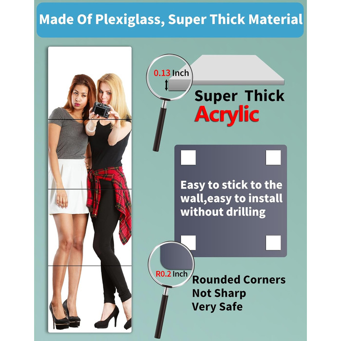 Дзеркальні плитки на стіну, 4 шт., 25x25 см, самоклеючі, акрил, для дитячої кімнати