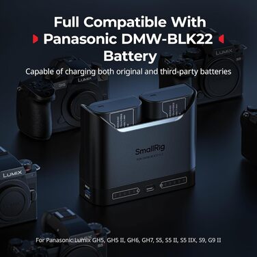 Зарядний пристрій SmallRig DMW-BLK22 для Panasonic Lumix GH5, GH6, GH7, S5, S5 II, S9, G9 II — подвійний акумуляторний зарядник з USB-C 22.5W