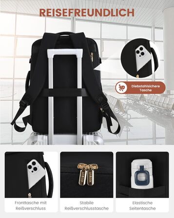 LOVEVOOK Рюкзак ручної об'єм 40L, 45x33x20cm: Рюкзак для подорожей та бізнесу, розширюваний, ручна поклажа, чорний