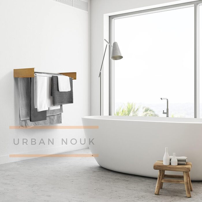 Настінна сушарка для білизни - розкладна, компактна, чорна, 100 см, з імітацією дерева