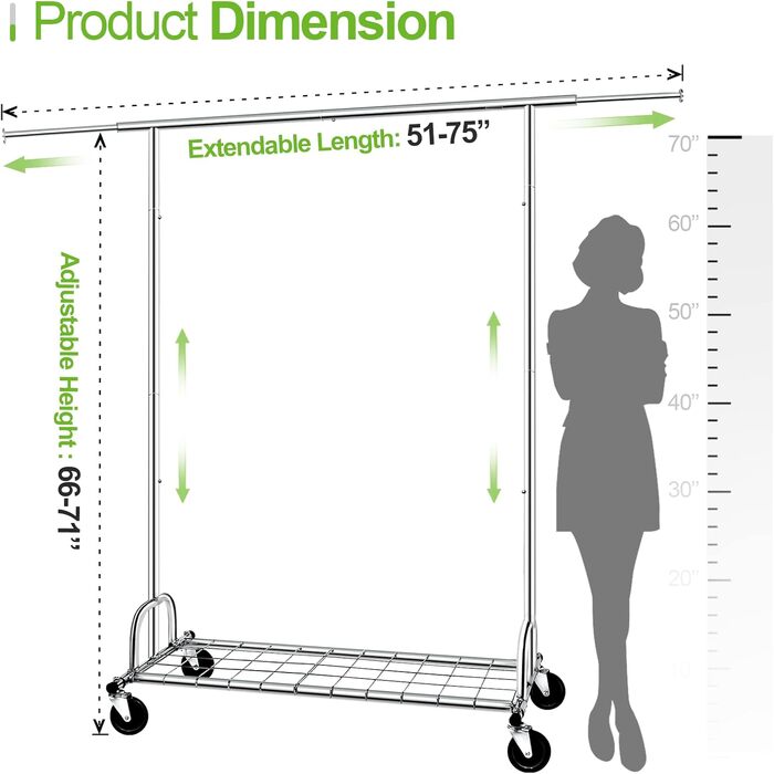 Heavy-Duty Clothes Rack, SPECILITE 2-in-1 Clothes Rack Stable with Wheels and Shelves, Load Capacity 217 KG, Adjustable Metal Heavy-Duty Garment Rack on Wheels