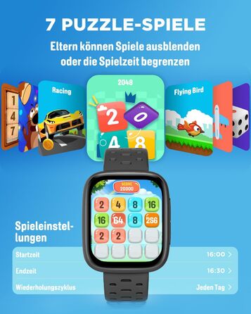 Смарт-годинник BIGGERFIVE для дітей з/без додатку, 1.8' фітнес-годинник, крокомір, пульсометр 24/7, будильник, водонепроникність 30м, монітор сну, пазли-ігри, 100+ циферблати для дівчаток, хлопчиків, підлітків 5–16, чорний