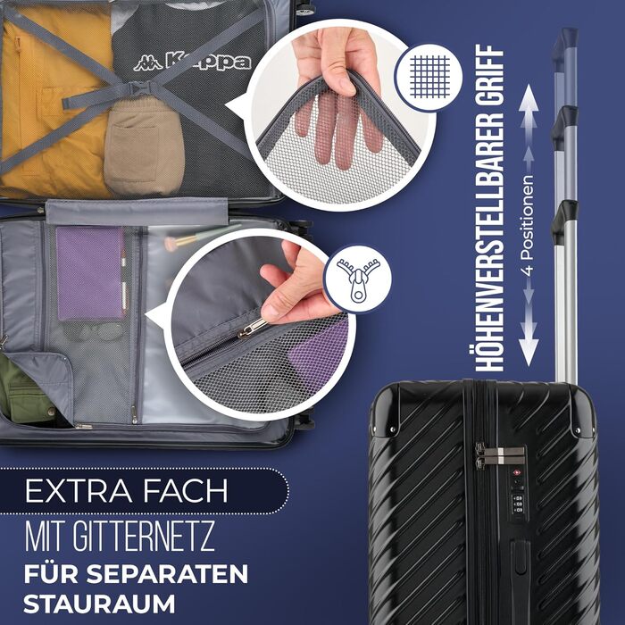 Чемодан дорожній 120L (75x50x33) з колесами - міцний тріумф, з кишенею для ноутбука та захистом кутів (XL, Чорний, 3-Set (20, 24, 28 дюймів))