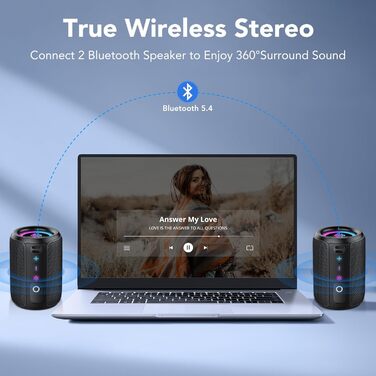 Bluetooth колонка 15W, портативна, водонепроникна IPX7, 12 год автономії, TWS, для спорту, вечірок, подорожей - Dark